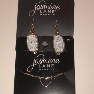 Jasmine Lane Gold Tone and Silver Earrings and Necklace Set